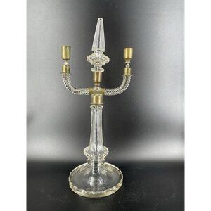Antique Baccarat/St. Louis? Glass Double Swirl Branch Arm Candelabra Brass